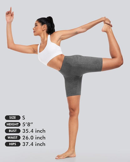 CHRLEISURE Womens Biker Yoga Shorts with Pockets: High Waisted Tummy Control Spandex Workout Athletic Gym Shorts 4 Packs