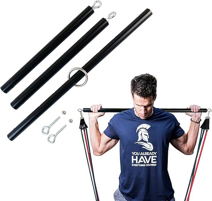 Spreader Bar Black Silver Red Gold Adjustable Exercise Stainless Steel Bar with 2 Fixed Rings, Yoga Training Fitness Gear, Workout Bar,Sports Gym Kit (Black)