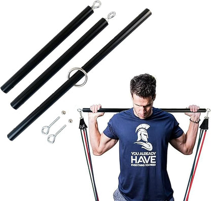 Spreader Bar Black Silver Red Gold Adjustable Exercise Stainless Steel Bar with 2 Fixed Rings, Yoga Training Fitness Gear, Workout Bar,Sports Gym Kit (Black)