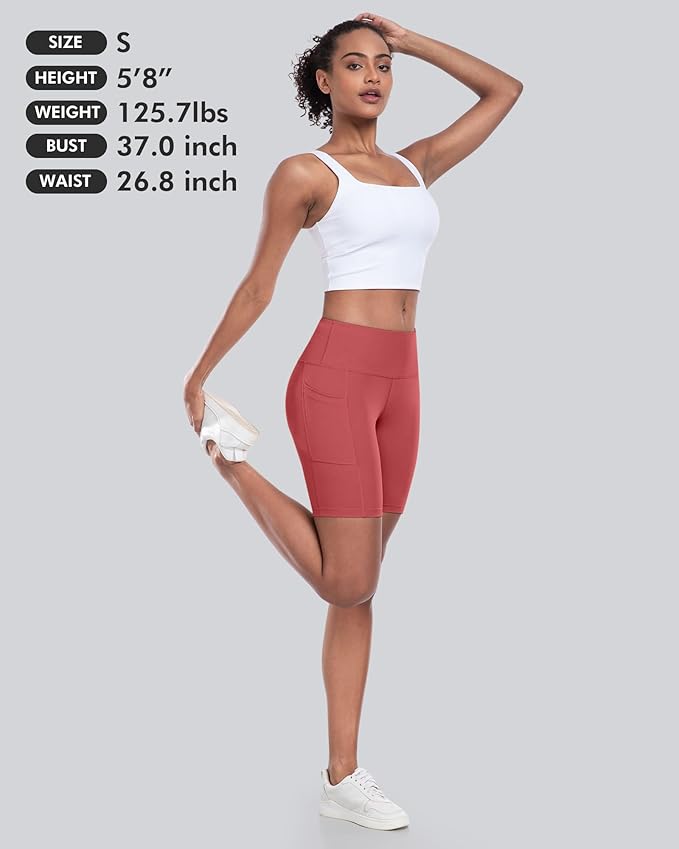 CHRLEISURE Womens Biker Yoga Shorts with Pockets: High Waisted Tummy Control Spandex Workout Athletic Gym Shorts 4 Packs