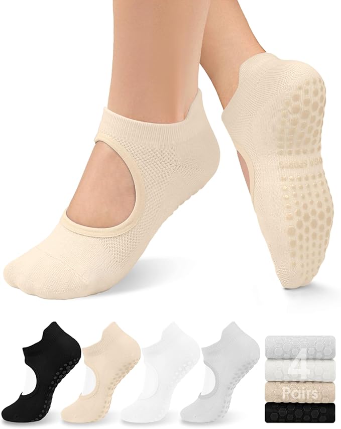 yeuG Grip Pilates Socks for Women Yoga Socks with Grips Open Top Non Slip Grippy Socks for Barre, Ballet, Barefoot Workout