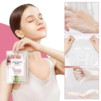 10 Sheets Face Masks Skincare for All Skin Types, Rose Hydrating Face Sheet Masks Suitable for Sensitive Skin, Pink Moisturizing Facial Mask for Women Skin Care, Face Mask Gifts for Face Spa