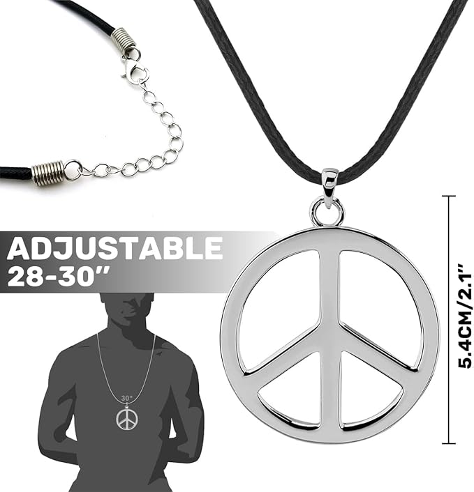 MOVINPE Hippie Accessories for Men - Hippie Wig Sunglasses Hippie Peace Necklace -Halloween Costume 70s Disco Style 60s Outfit 80s Fancy Dress 80s Night - Retro Men Women