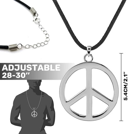 MOVINPE Hippie Accessories for Men - Hippie Wig Sunglasses Hippie Peace Necklace -Halloween Costume 70s Disco Style 60s Outfit 80s Fancy Dress 80s Night - Retro Men Women