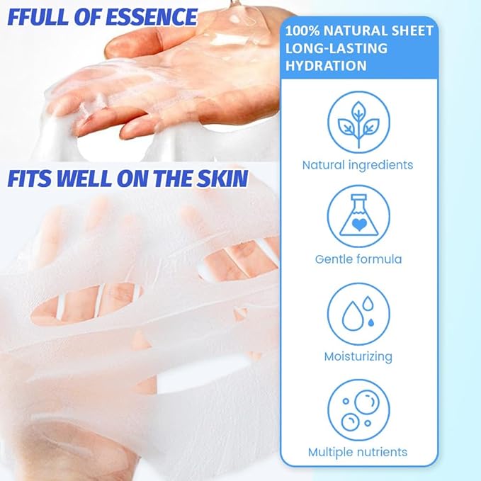 Kaely 10 Pack Variety Sheet Masks, Spa Party Face Masks for Kids Teens Women Men Skincare Set, Girls Night Facial Masks Skin Care, Moisturize Soothe for All Skin Types, Christmas Gifts, Set02