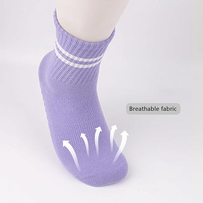 DTWAWA Womens 4Pcs Pilates Grip Socks Non Slip Yoga Socks with Grips Barre Hospital Athletic Socks for Women
