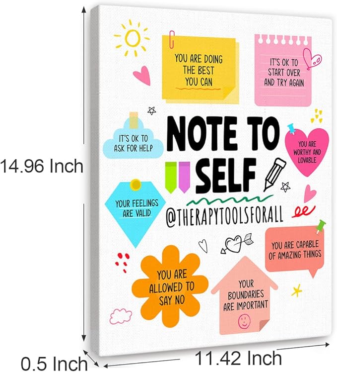 YEOION Note to Self Wall Decor,Mental Health Wall Art Canvas Frame Print for Mental Health Therapy Office School Counselor Calming Corner Wall Decor