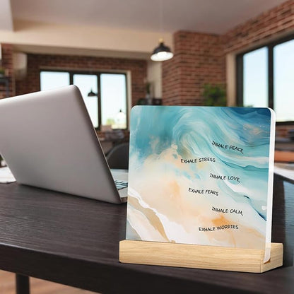 Mental Health Art Desk Decor, Watercolor Motivational Therapy Desk Signs Inhale Exhale Acrylic Desk Plaque Sign Counseling Office Classroom Home Decoration 4 x 4 Inches