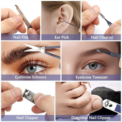 Manicure Set, Nail Clipper Set 7 in 1 Stainless Steel Nail Clipper Kit Manicure Kit Nail Clippers for Men Grooming Kit Pedicure Kit Fingernail Toenail Clippers for Men Women Husband Boyfriend, Blue