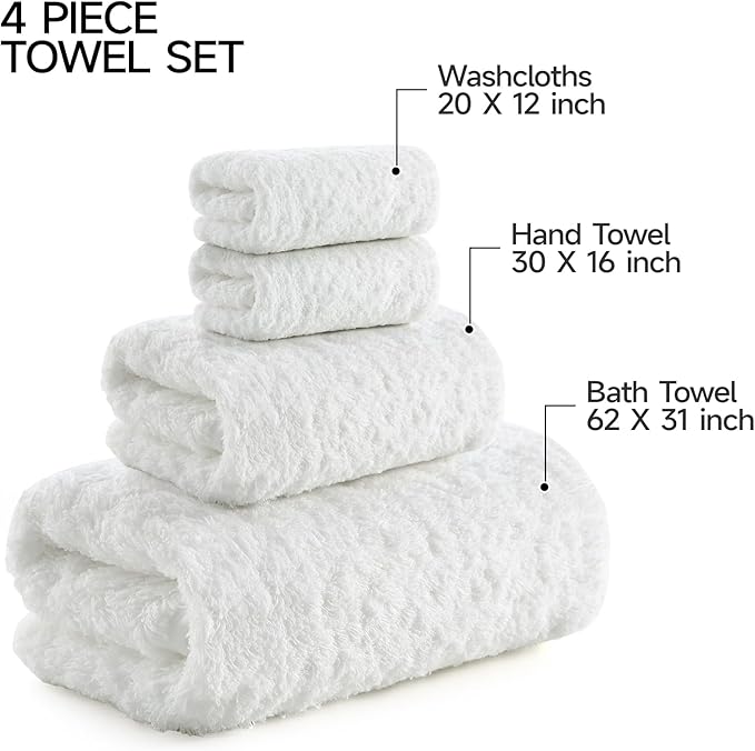 REDKISS Ultra-Plush Bath Towel Set - 900GSM Premium Thick Cotton for Bathroom & Spa, Super Absorbent Quick-Dry Bath Sheets with No Shedding (4-Piece Set for Adults, Luxury Hotel & Home Use)-White
