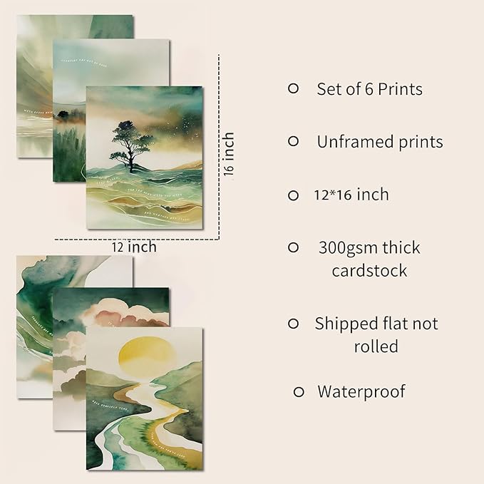 6 greens Mental Health Posters Boho Sun Mountain Wall Art Motivational Psychology Wall Decor Pictures Inspirational Positive Quotes Canvas Poster Prints For Home Counseling Office Decor Unframed