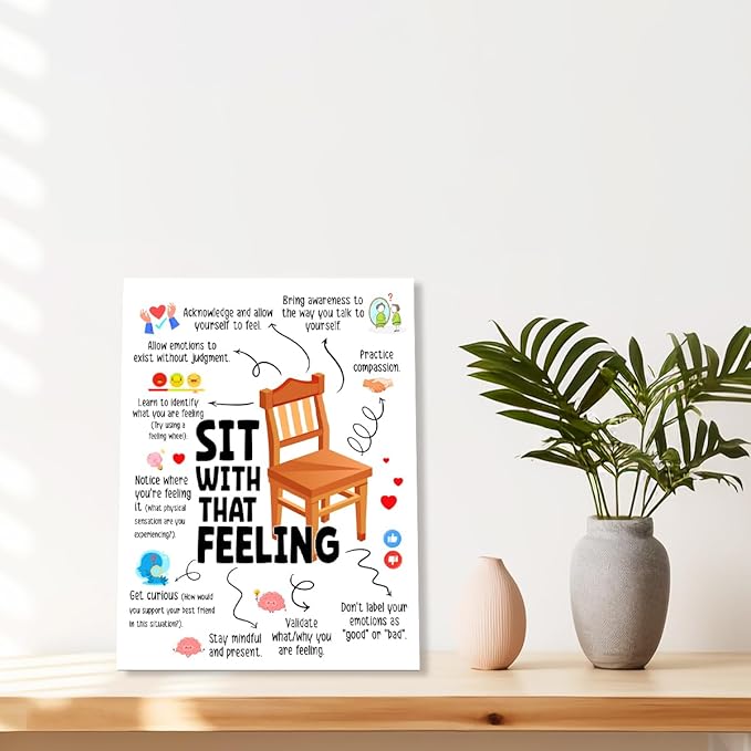 YEOION Mental Health Wall Decor,Sit with That Feeling Wall Art Canvas Frame Print for Mental Health Therapy Office School Counselor Calming Corner Wall Decor