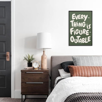 Everything is Figureoutable Motivational Canvas Wall Art Print Uplifting Quote Inspirational Art Poster Green Office Affirmation Wall Decor Minimalist Picture Painting Home Decor 20x30inch black framed