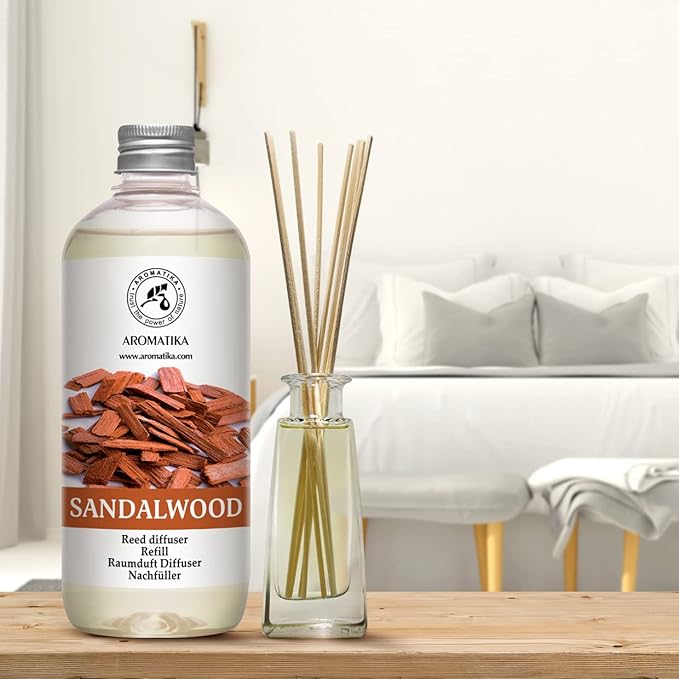 Reed Diffuser Refill Sandalwood 17 Fl Oz (500ml) - Room Diffuser - Home Fragrance - Scented Diffusers for Aromatherapy - Air freshener - Fresh/Intensive Fragrance