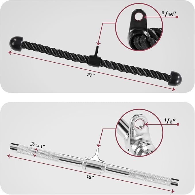 Yes4All Cable Machine Attachment, Tricep Straight Bar, V Bar, LAT Pulldown Attachments/Accessories Load 880lbs for Home Gym