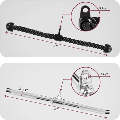 Yes4All Cable Machine Attachment, Tricep Straight Bar, V Bar, LAT Pulldown Attachments/Accessories Load 880lbs for Home Gym