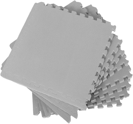 BODYTECH Puzzle Exercise Mat Interlocking Foam and Tile Mats for Home Gym. Floor Padding for Small Child. Gray Color 18 x 18 x ½ Thick 8 Sheet 18 SQFT