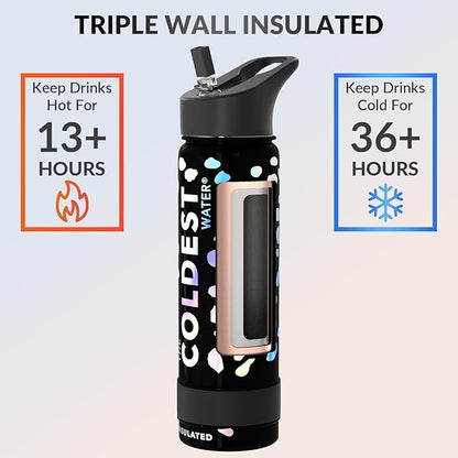 Coldest Insulated Water Bottle with Straw Lid - Stainless Steel Metal Insulated Bottle for Men & Women (Moonlight Leopard, 24 oz)