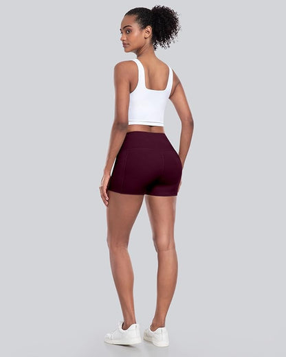CHRLEISURE Womens Biker Yoga Shorts with Pockets: High Waisted Tummy Control Spandex Workout Athletic Gym Shorts 4 Packs