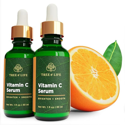 Tree of Life Beauty Vitamin C Skin Care Set, Skin Brightening Face Oil for Dark and Age Spot, Facial Serums for Dry and Sensitive Skin with Hyaluronic Acid & Vitamin E Soft Skin, 1 Fl Oz (Pack of 2)
