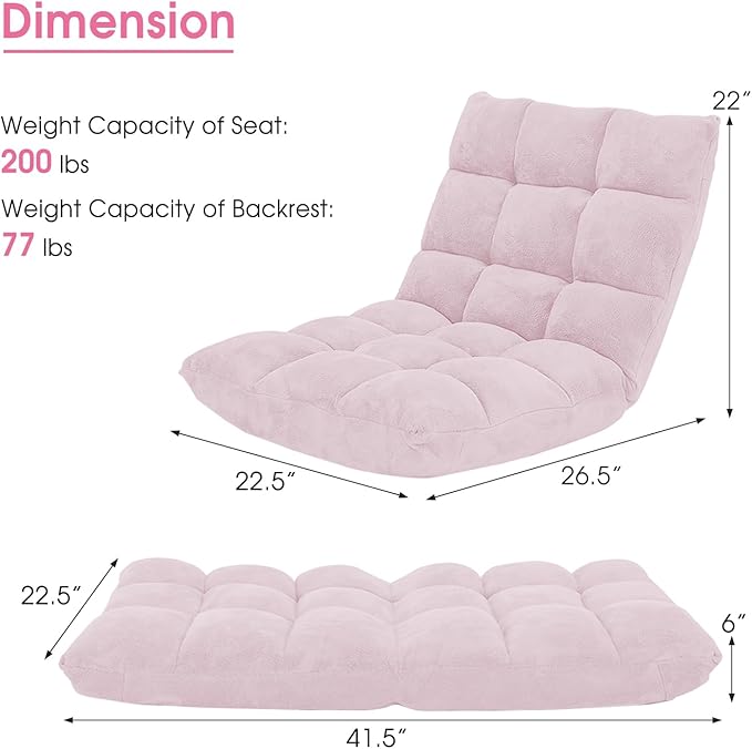 GORELAX Memory Foam Floor Chair, 14-Poistion Adjustable Floor Reading Gaming Chair Recliner, Folding Cushioned Meditation Chair with Back Support, Padded Lazy Sofa Chair for Adults, Kids (Light Pink)