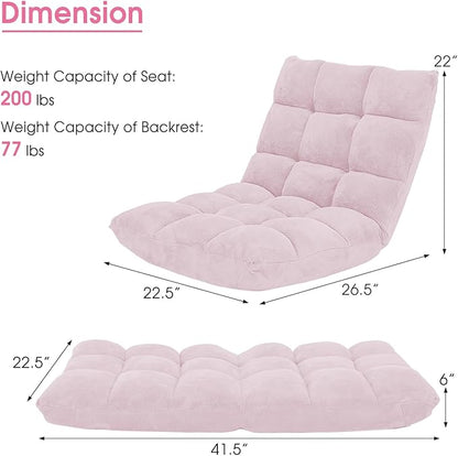 GORELAX Memory Foam Floor Chair, 14-Poistion Adjustable Floor Reading Gaming Chair Recliner, Folding Cushioned Meditation Chair with Back Support, Padded Lazy Sofa Chair for Adults, Kids (Light Pink)