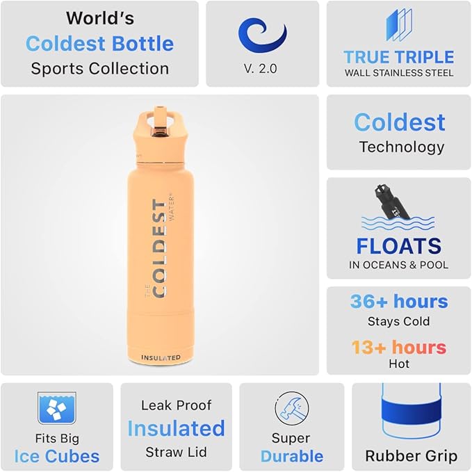 Coldest Insulated Water Bottle with Straw Lid - Stainless Steel Metal Insulated Bottle for Men & Women (Sahara Peach, 40 oz)