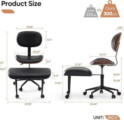 Bestier Ergonomic Cross Legged Office Chair, 360° Swivel ADHD Chair for Adults, Height Adjustable Meditation Chair with Wider Bentwood Back Support for Multi Position (Contemporary Bentwood, Black)