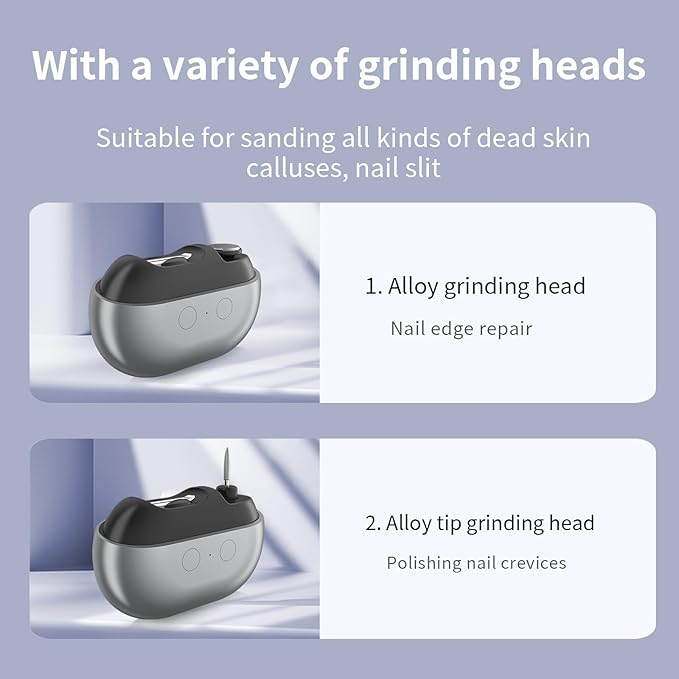 2025 New 3 in 1 Electric Nail Clipper with Polisher, 3 Speed Automatic Electric Nail Trimmer, Built-in Debris Collector, Night Light, Rechargeable Cordless USB Battery Fingernail Trimmer (Grey)