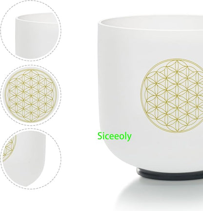 8" C Note 432HZ Flower of Life Crystal Singing Bowl Frosted Quartz Root Base Chakra Meditation Sound Healing with Durable Carrying Case Suede Striker O-ring