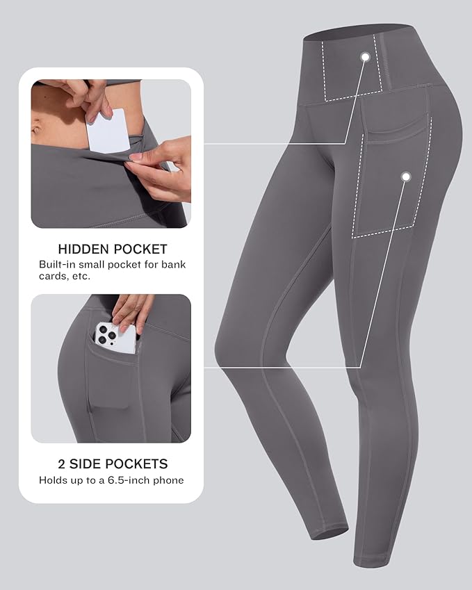 CHRLEISURE Leggings with Pockets for Women, High Waisted Tummy Control Workout Yoga Pants