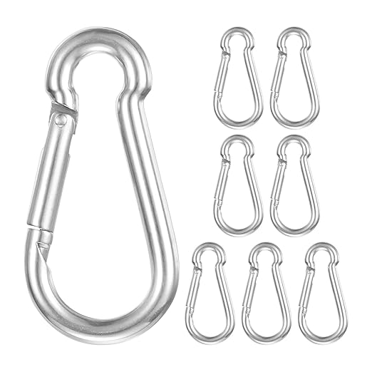 8-Pack Spring Snap Hooks, M5 304 Stainless Steel 1.97 Inch Quick Link Snap Hooks for Keychain Clip/Hammock/Hiking, D Ring Shape Snap Clip Trigger Buckle Rust-Free Clips