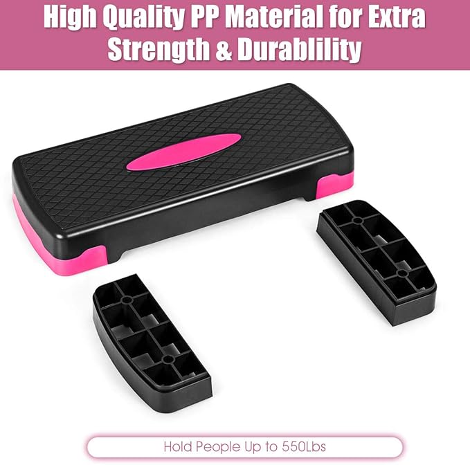 Goplus Step Platform, 26" Adjustable Aerobic Exercise Step Deck with Risers and Non-Slip Surface, 4” - 6”Levels Height-Adjustable, for Home Gym Exercise Fitness Workout