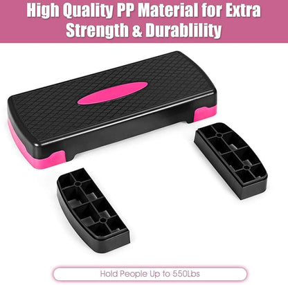 Goplus Step Platform, 26" Adjustable Aerobic Exercise Step Deck with Risers and Non-Slip Surface, 4” - 6”Levels Height-Adjustable, for Home Gym Exercise Fitness Workout
