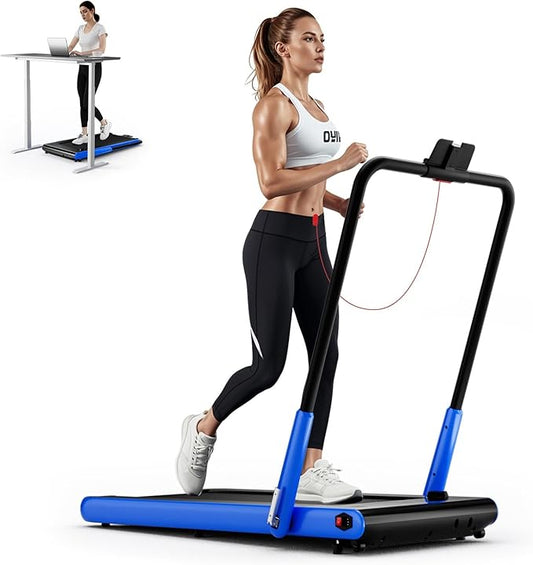 GYMAX Walking Pad Treadmill, 3HP Under Desk Treadmills with 340LBS Capacity, LED Display, Remote & APP Control, 3 in 1 Portable Compact Running Jogging Machine for Home Office Gym Exercise