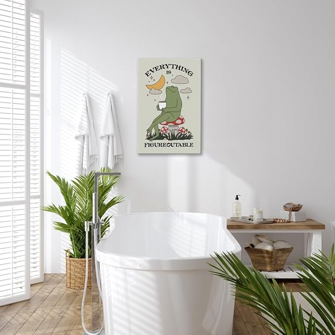 Everything is Figureoutable Motivational Canvas Wall Art Print Frog with Coffee Quote Inspirational Art Poster Mental Health Home Office Affirmation Wall Decor Minimalist Picture 20x30inch Framed