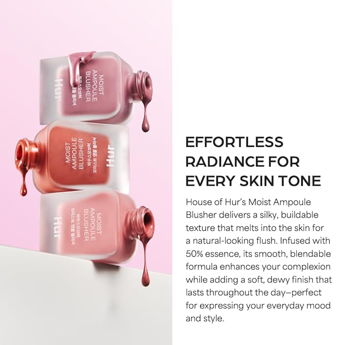 Moist Ampoule Blusher with 50% Moisture Essence | Hydrating & Long-Lasting Blush | 0.68fl.oz (9 Shades) (Nude Beige)
