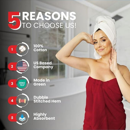 Infinitee Xclusives– Luxury Bath Sheets Towels – 2 Pack 600 GSM (35X70 Inches)– 100% Ring Spun Cotton Large Bath Towels for Bathroom (Burgundy, Bath Sheet Pack of 2)