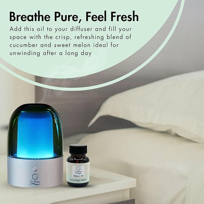 G's Breeze Smart Aroma Diffuser with 60ml Cucumber Melon Scent Refill – Bluetooth & Wi-Fi App Control - LED Lighting & Adjustable Intensity - Long-Lasting Fruity Floral Fragrance for Home or Office