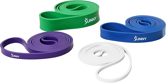 Sunny Health & Fitness Versatile Resistance Bands (Single or Combo Set) for Strength Training, Power Cage, Squat Rack, Home Gym, Body Stretching, Physical Therapy – 100, 140, 160, 180 & 10-75 LB Combo