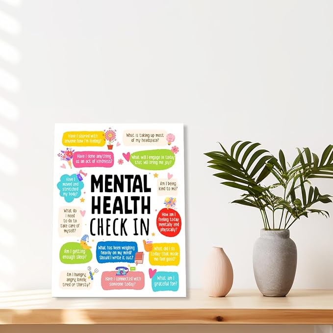 YEOION Mental Health Check In Wall Decor,Funny Mental Health Wall Art Canvas Frame Print for Therapy Office School Counselor Wall Decor