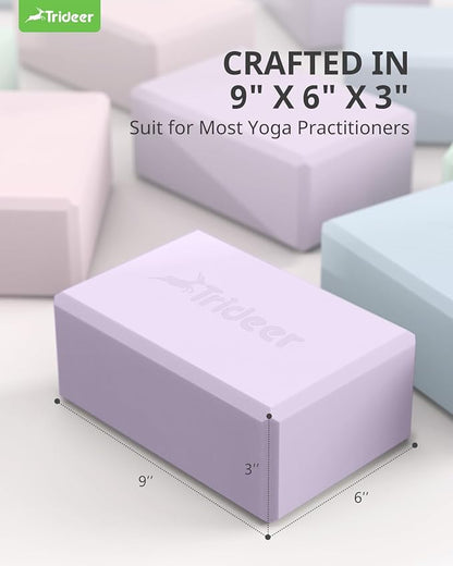 Trideer Yoga Blocks 2 Pack, Soft Non-Slip Foam Blocks with Beveled Edges for Alignment and Stretching in Yoga, Pilates, and Dance - Supportive, Lightweight, Odor Resistant, Latex-Free