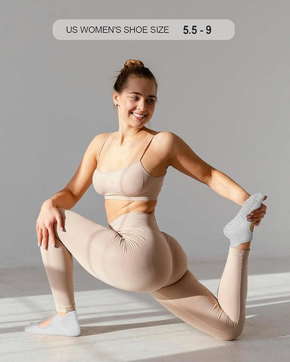 yeuG Grip Pilates Socks for Women Yoga Socks with Grips Open Top Non Slip Grippy Socks for Barre, Ballet, Barefoot Workout