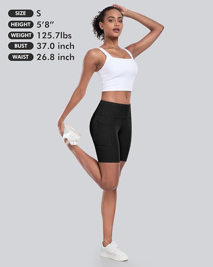 CHRLEISURE Womens Biker Yoga Shorts with Pockets: High Waisted Tummy Control Spandex Workout Athletic Gym Shorts 4 Packs
