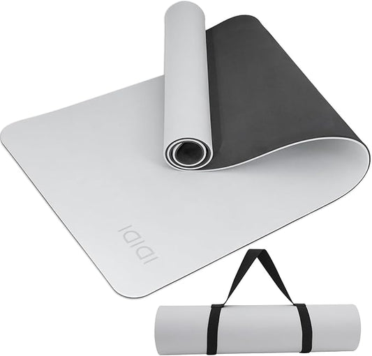 Yoga Mat with Strap,Non-Skid Workout Mat,8mm Thick Yoga Mat,POE Yoga Mats for Women Men Kids,Exercise Mat with Easy-Cinch,72"x24"x0.32” (183x61x0.8cm) (Gray+Black)