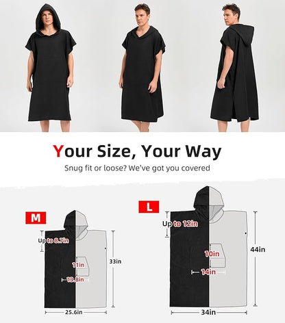 Abahub Surf Poncho Men & Women Towel Poncho Adult with Hood, Thick Quick Dry Changing Poncho Towel, Microfiber Wearable Cover Up for Surfing Beach Swim - Absorbent Changing Towel L (Black)