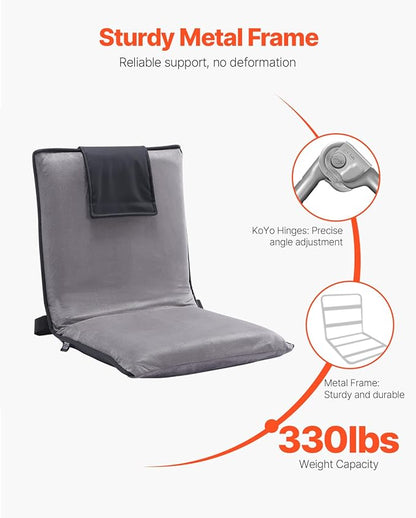 VEVOR Floor Chair, 6-Position Adjustable Meditation Chair with Back Support, Folding Sofa Chair for Reading TV Watching and Gaming, Portable Floor Seat Lounge Sofa Chair for Kids Teens Adults, Gray