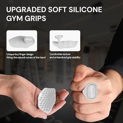 Ergonomic-Gym-Grips-for-Men-&-Women - Soft Silicone Weight Lifting Grips for Dumbbells, Barbells, Pull-Ups, Deadlifts - Fingerless, Sweat-Resistant, Includes Portable Case