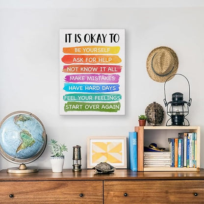 Motivational Classroom Wall Art It's Okay to Not be Okay Poster Print Canvas Wall Decor for Homeschool Playroom School 12x15 Inch Framed