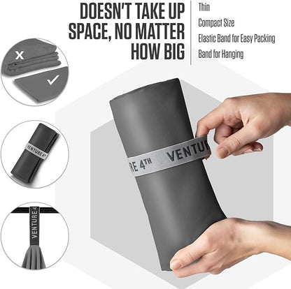 VENTURE 4TH Quick Dry Towel. Microfiber Travel Towel Ideal for Camping, Hiking, Backpacking, Gym. Lightweight & Fast Drying Travel Towels for Body. Compact & Easy to Pack - Charcoal Extra Large